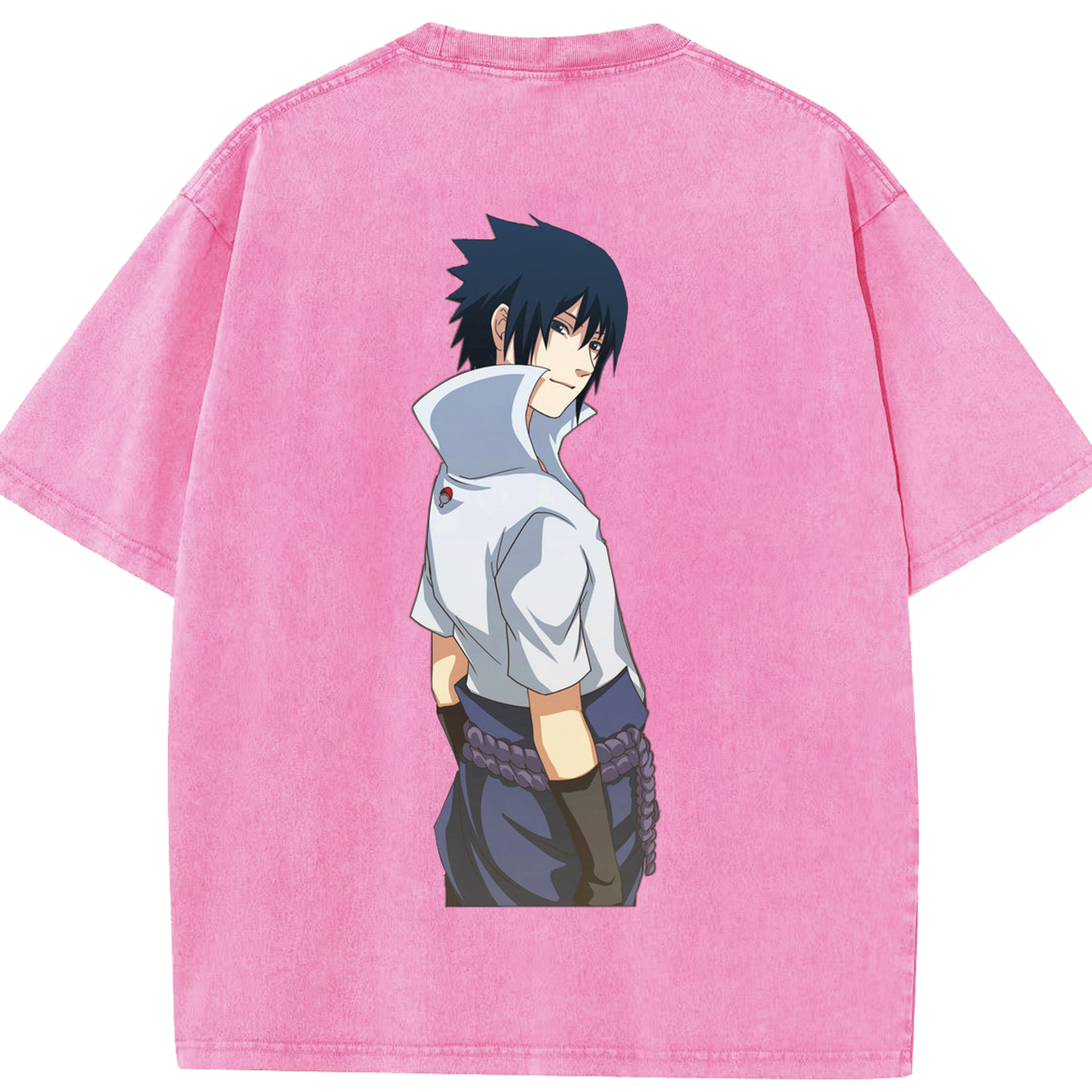 （画像用） NARUTO -ナルト- うちは サスケ Uchiha Sasuke 綿100% ヴィンテージ風 半袖Tシャツ（背面プリント）